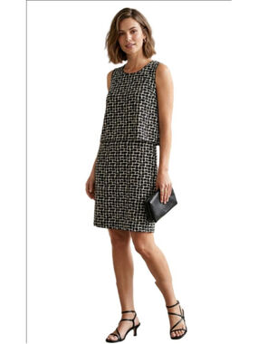 Women's DKR Black White Sleeveless Shift Dress L